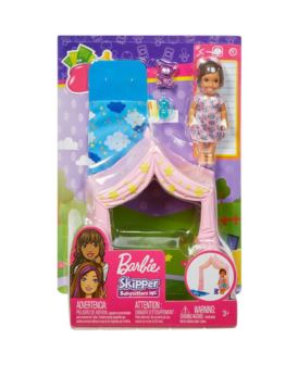 BARBIE SKIPPER LALKA Z NAMIOTEM I KOCYKIEM FXG97